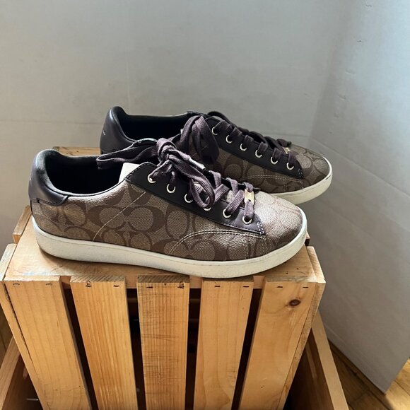 Coach Size 9.5 Khaki Mahogany C126 Low Top Signature Coated Canvas Sneaker Shoes - Picture 11 of 16